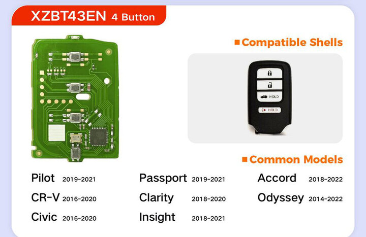 XHORSE XZBT43EN 4 Button Honda Special Remote PCBs for Pilot Accord Odyssey Insight CR-V Passport Civic Clarity 5Pcs/Lot